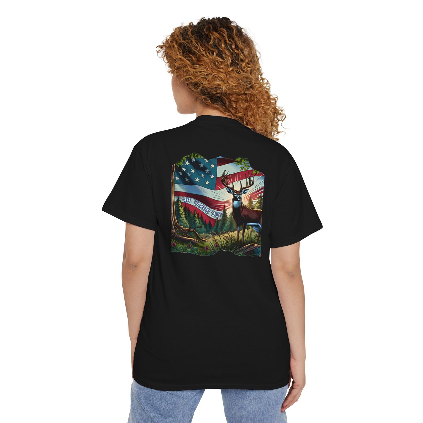 40 Yards Out American Flag Buck Pocket Tee