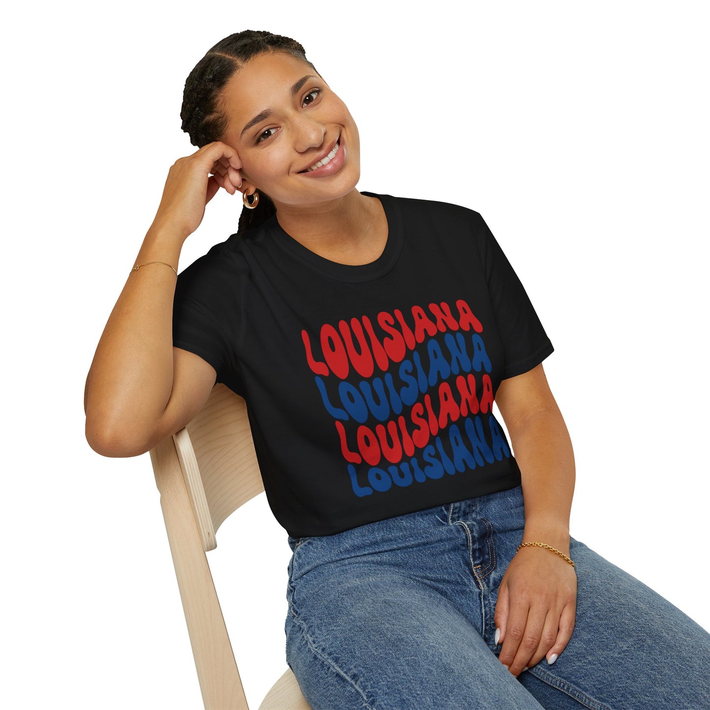Adult Louisiana T-Shirt - Red, White, and Blue Design