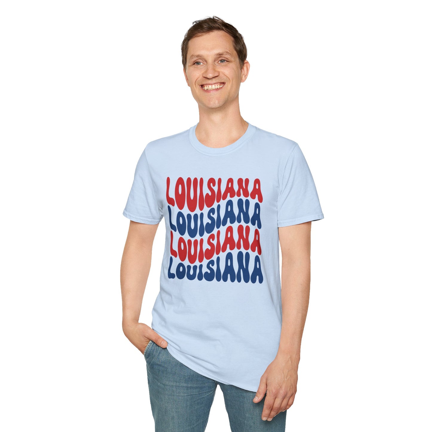 Adult Louisiana T-Shirt - Red, White, and Blue Design