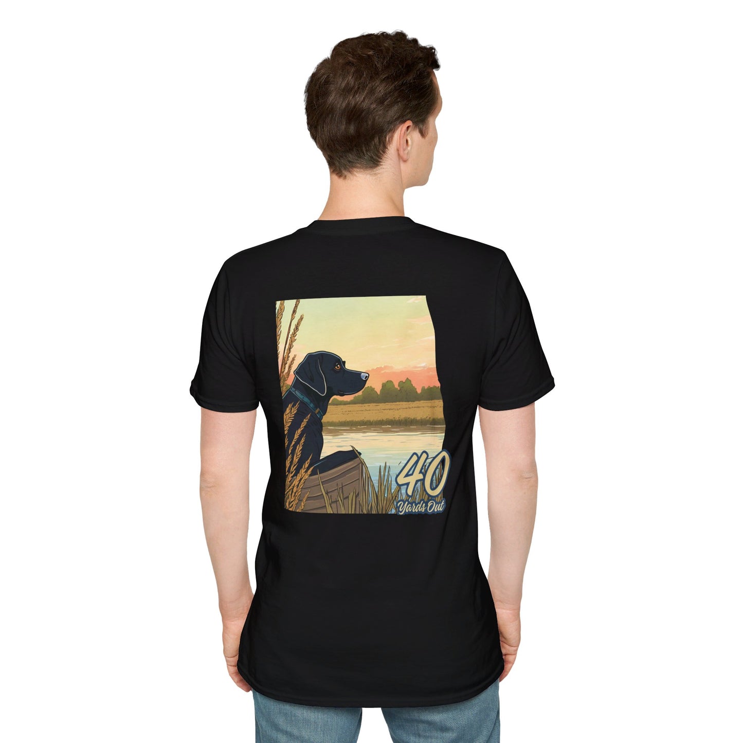Black Lab Retriever in boat Unisex Softstyle T-Shirt