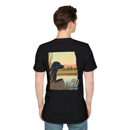 Black Lab Retriever in boat Unisex Softstyle T-Shirt
