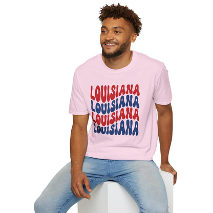 Adult Louisiana T-Shirt - Red, White, and Blue Design