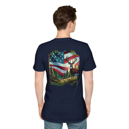 40 Yards Out American Flag Buck Unisex Softstyle T-Shirt