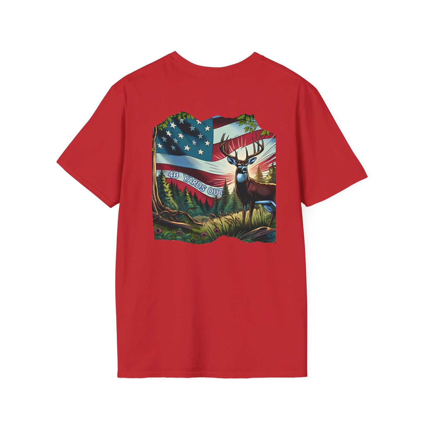 40 Yards Out American Flag Buck Unisex Softstyle T-Shirt
