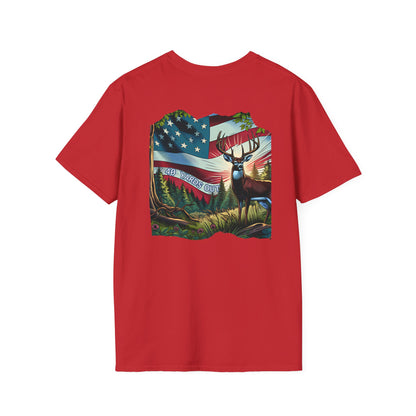 40 Yards Out American Flag Buck Unisex Softstyle T-Shirt