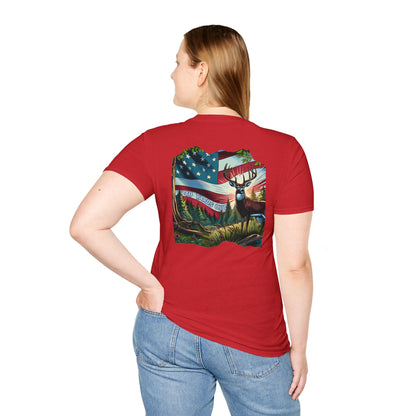 40 Yards Out American Flag Buck Unisex Softstyle T-Shirt