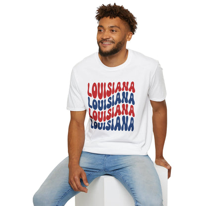 Adult Louisiana T-Shirt - Red, White, and Blue Design