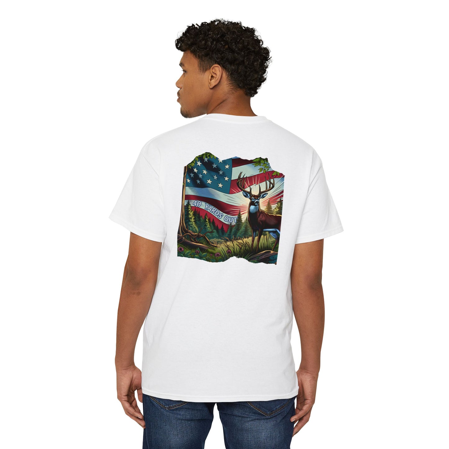 40 Yards Out American Flag Buck Pocket Tee