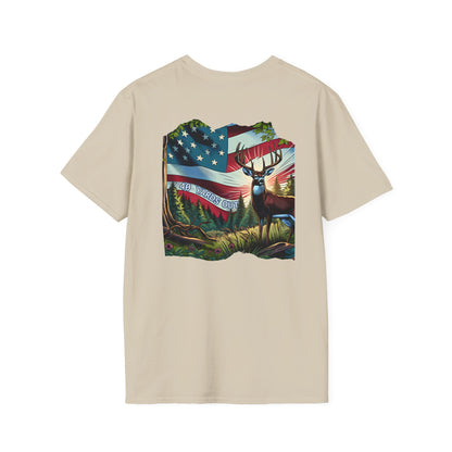 40 Yards Out American Flag Buck Unisex Softstyle T-Shirt