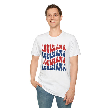Adult Louisiana T-Shirt - Red, White, and Blue Design