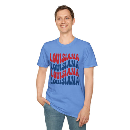Adult Louisiana T-Shirt - Red, White, and Blue Design