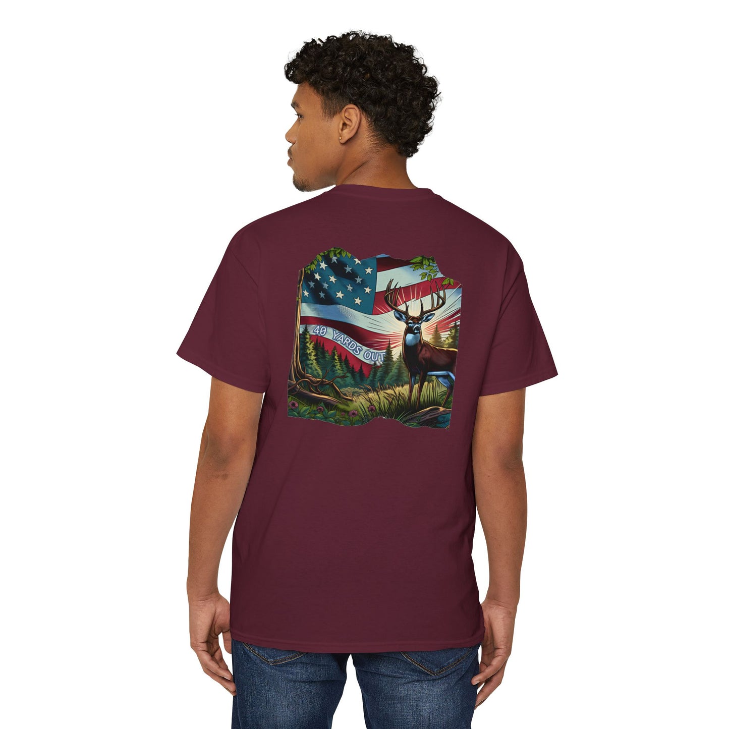 40 Yards Out American Flag Buck Pocket Tee