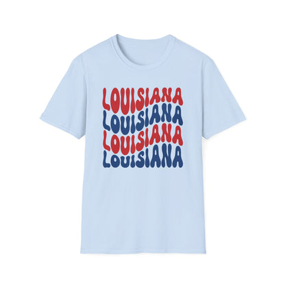 Adult Louisiana T-Shirt - Red, White, and Blue Design