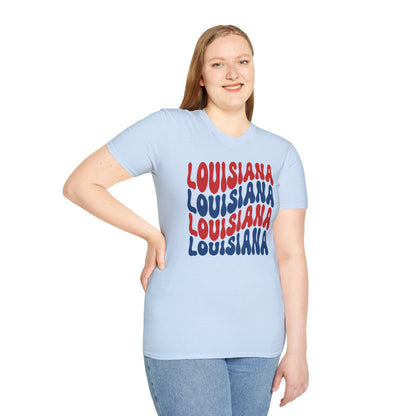 Adult Louisiana T-Shirt - Red, White, and Blue Design