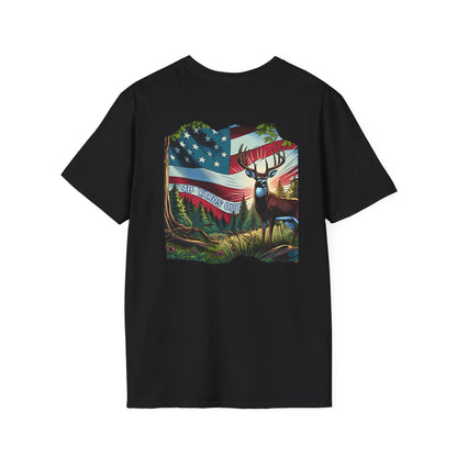 40 Yards Out American Flag Buck Unisex Softstyle T-Shirt