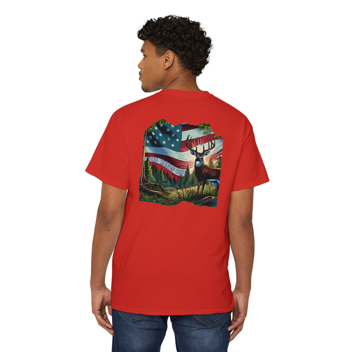 40 Yards Out American Flag Buck Pocket Tee