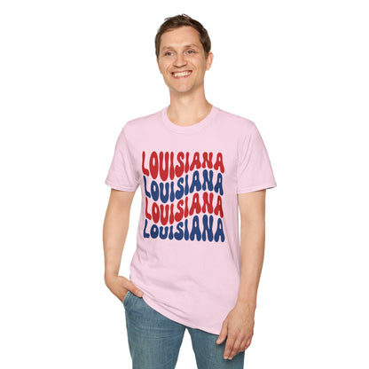Adult Louisiana T-Shirt - Red, White, and Blue Design