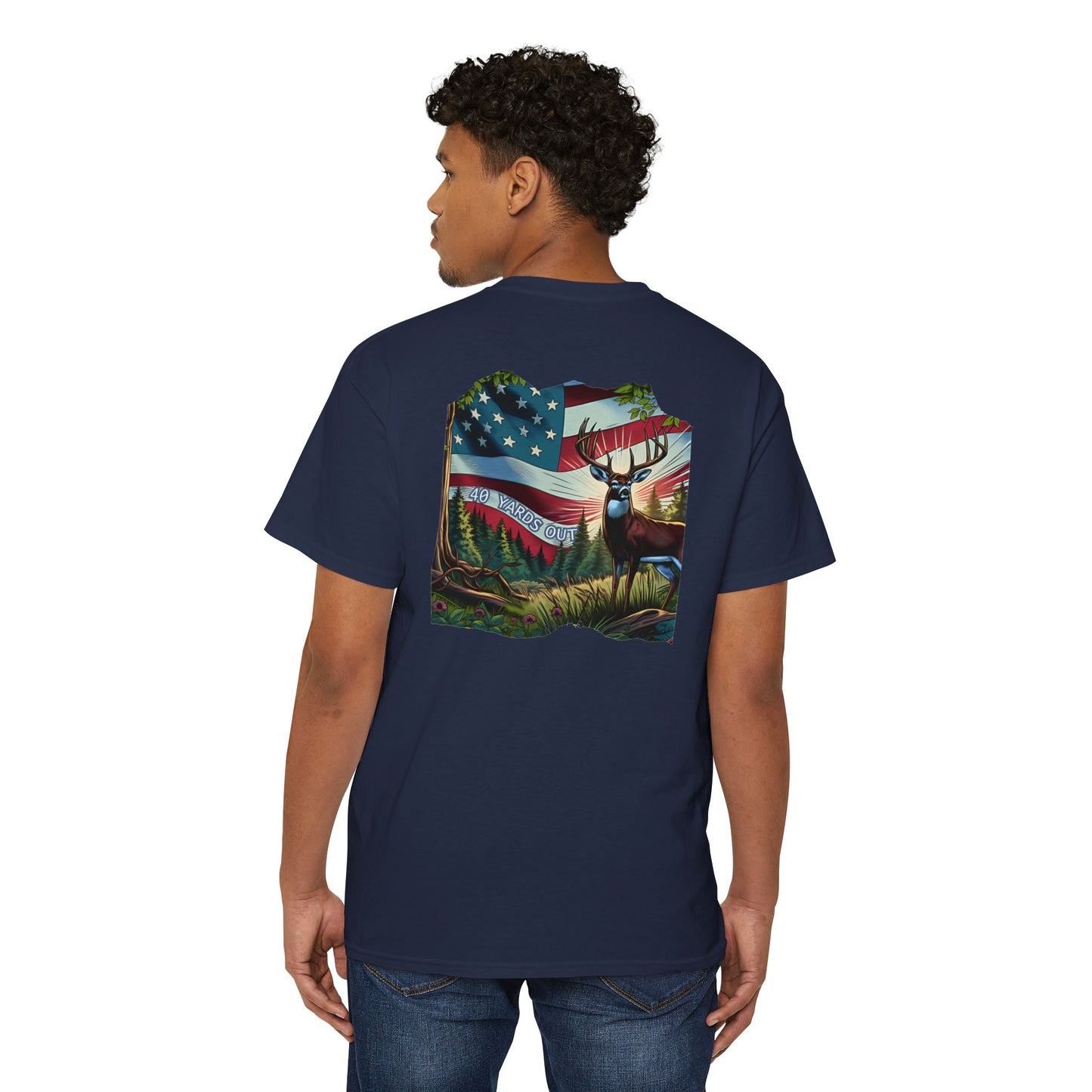 40 Yards Out American Flag Buck Pocket Tee