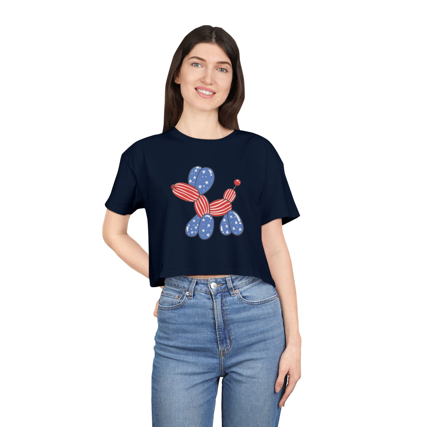 Women's Crop Tee USA Balloon Dog