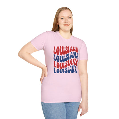 Adult Louisiana T-Shirt - Red, White, and Blue Design