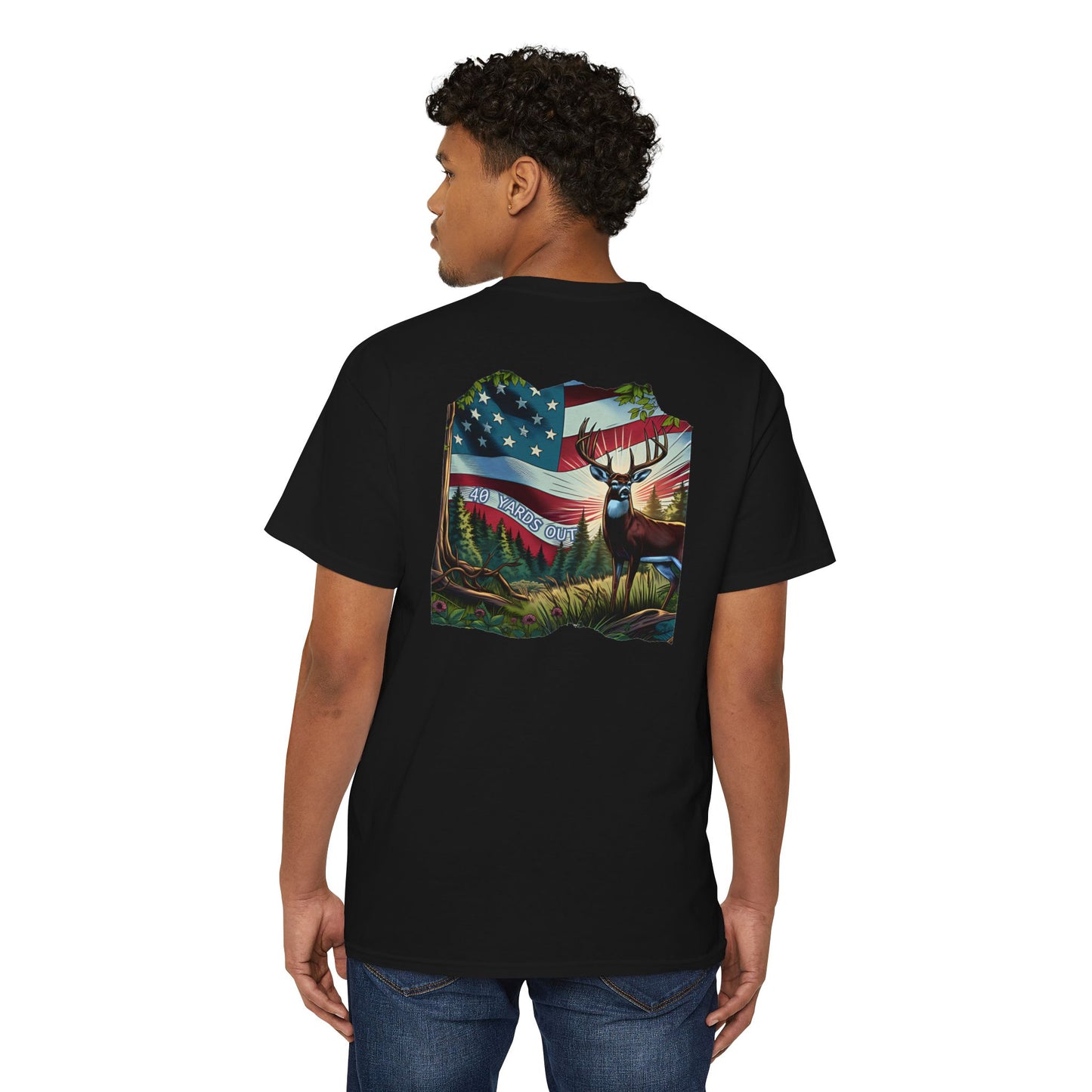 40 Yards Out American Flag Buck Pocket Tee