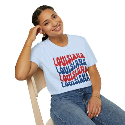 Adult Louisiana T-Shirt - Red, White, and Blue Design