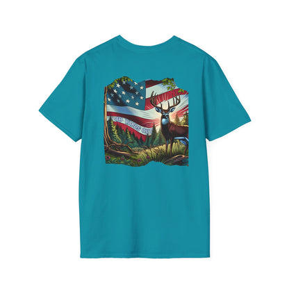 40 Yards Out American Flag Buck Unisex Softstyle T-Shirt