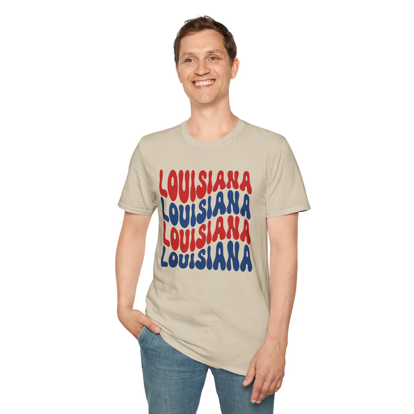 Adult Louisiana T-Shirt - Red, White, and Blue Design