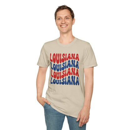 Adult Louisiana T-Shirt - Red, White, and Blue Design