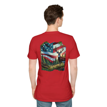40 Yards Out American Flag Buck Unisex Softstyle T-Shirt