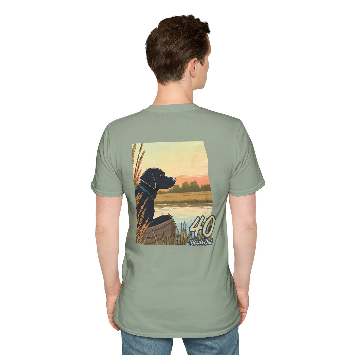 Black Lab Retriever in boat Unisex Softstyle T-Shirt