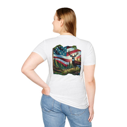 40 Yards Out American Flag Buck Unisex Softstyle T-Shirt