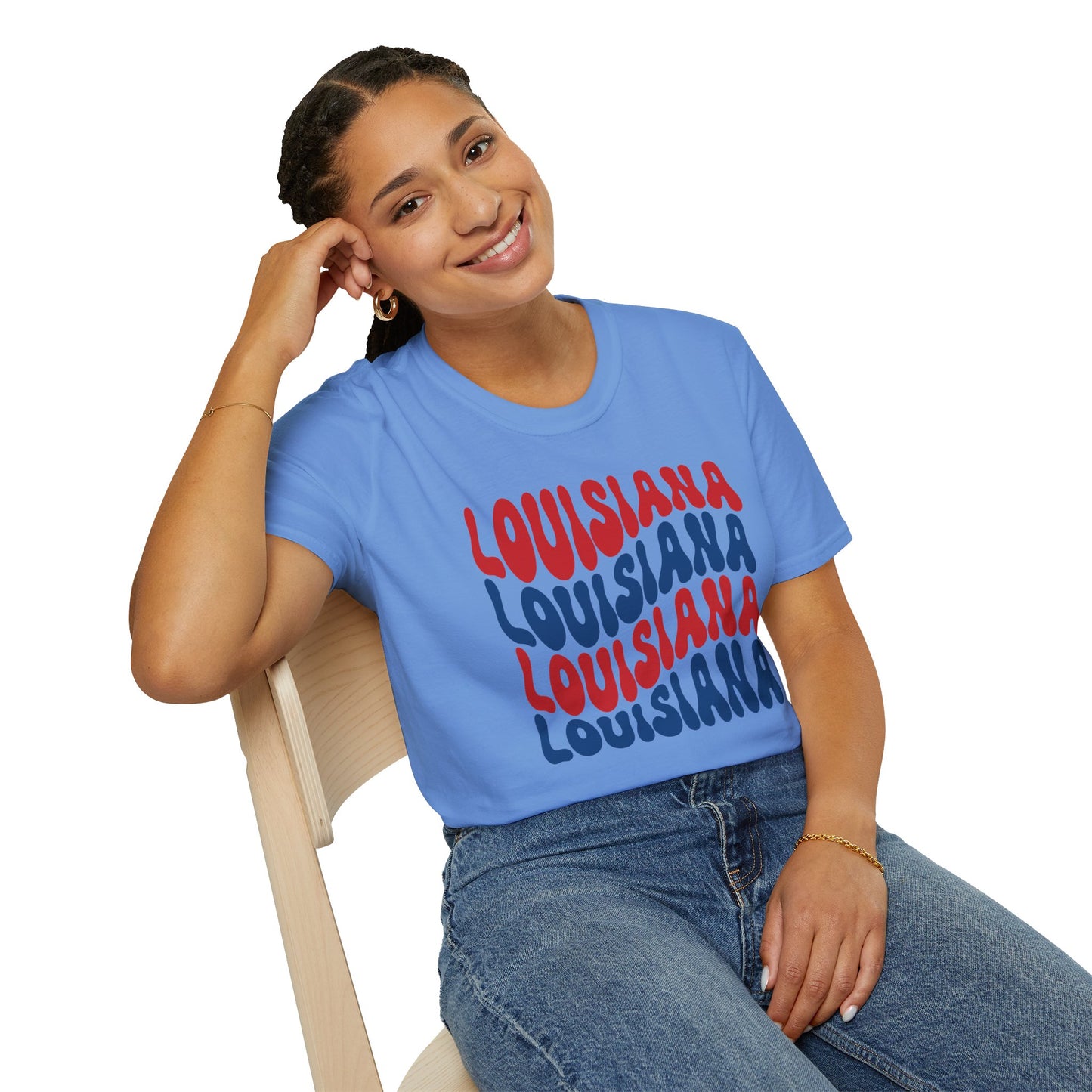 Adult Louisiana T-Shirt - Red, White, and Blue Design