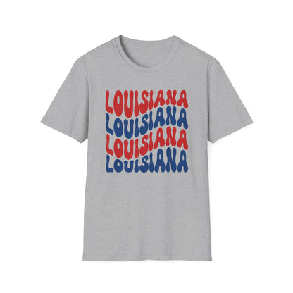 Adult Louisiana T-Shirt - Red, White, and Blue Design