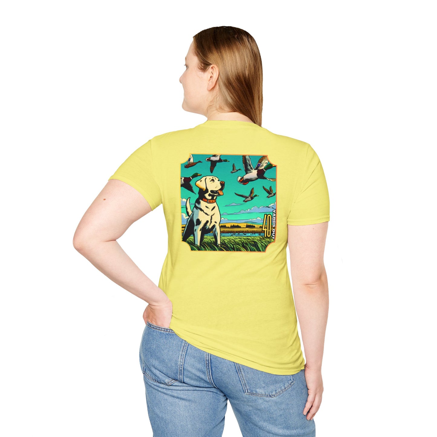 40 Yards Out Yellow Retriever Duck Watch Unisex Softstyle T-Shirt