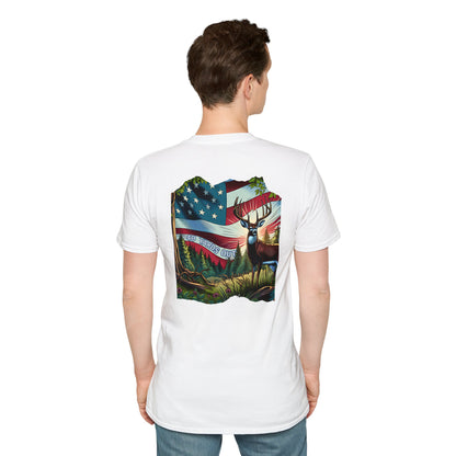 40 Yards Out American Flag Buck Unisex Softstyle T-Shirt