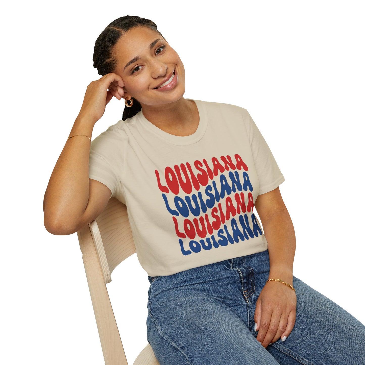 Adult Louisiana T-Shirt - Red, White, and Blue Design
