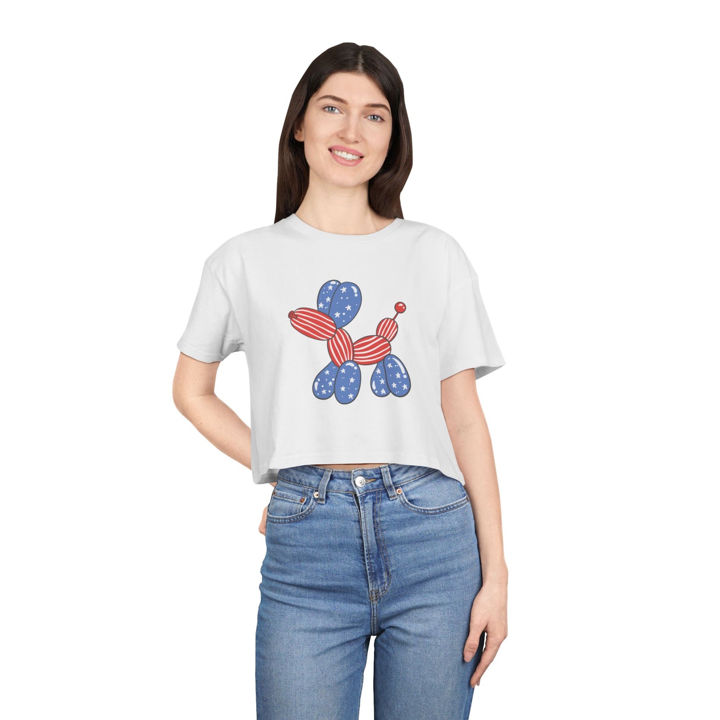 Women's Crop Tee USA Balloon Dog