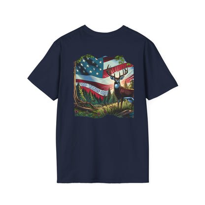 40 Yards Out American Flag Buck Unisex Softstyle T-Shirt