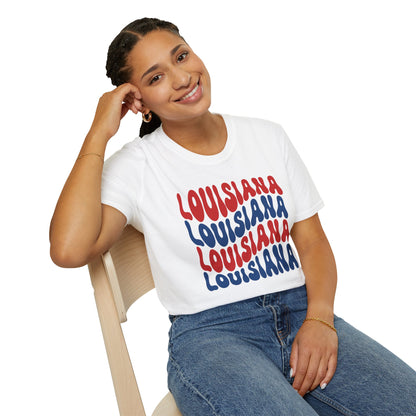 Adult Louisiana T-Shirt - Red, White, and Blue Design