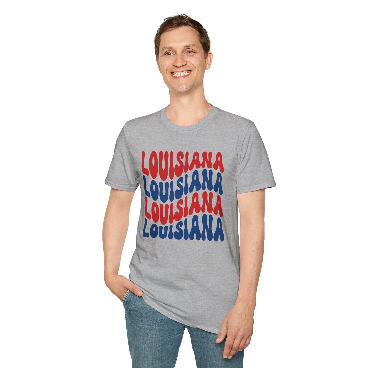 Adult Louisiana T-Shirt - Red, White, and Blue Design