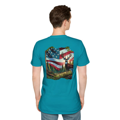 40 Yards Out American Flag Buck Unisex Softstyle T-Shirt